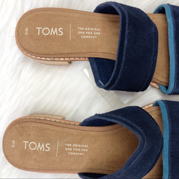 New TOMS Mariposa Navy Blue Suede Sandals - Picture 4 of 10